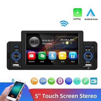 1 Din Автомагнитола CarPlay Android-Auto 5-дюймовый MP5-плеер Bluetooth Hands Free A2DP USB FM-приемник Аудиосистема Головное устройство