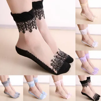 1 пара женских носков с кружевной сеткой, нескользящие носки с невидимой подкладкой, Женские эластичные удобные Тонкие прозрачные дышащие эластичные носки на щиколотках