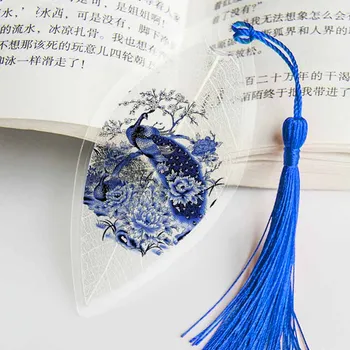 1 шт. фарфоровая книжная марка в китайском стиле, листовая вена, ПВХ закладка с кисточками, красивый сине-белый подарок для школьников в офисе