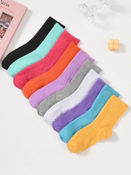 10 Пар однотонных разноцветных чулок средней длины Для женщин, носки средней длины, Модные Удобные повседневные носки, дышащие