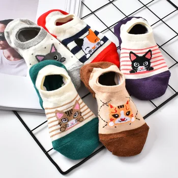 10 Шт. = 5 пар/лот, весенний женский комплект носков с милыми животными, забавный кот в корейском стиле, с глубоким вырезом на щиколотке, короткие носки Sox Happy, размер 34-40