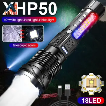 100000LM XHP70 Аварийный сенсорный Мощный фонарь для кемпинга на открытом воздухе, тактический фонарь, перезаряжаемый фонарик T6 + Cob Light, 100000LM