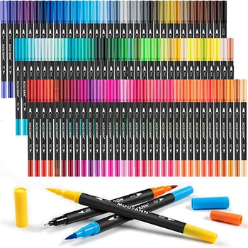 120 Цветов Кисти с двойным наконечником Художественные Маркеры для раскрашивания Фломастеры Fine & Brush Tip Pen для взрослых Книжка-раскраска для заметок Art Supplier