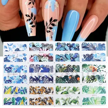 12шт Весна Лето Водные Слайдеры Для Дизайна Ногтей Тропический Лист Цветок Геометрический Дизайн Наклейки Для Ногтей Наклейки Для Ногтей PPBN961-972