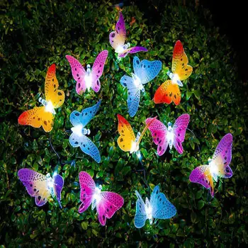 12шт светодиодных волоконно-оптических сказочных струнных фонарей Solar Butterfly Наружные Солнечные садовые фонари для рождественских праздников Свадебные украшения