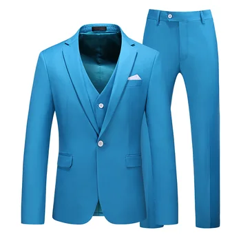 19 цветов 6XL (костюм + жилет + брюки) Классический однотонный брендовый деловой мужской костюм из 3 предметов, платье для свадебного банкета, мужской костюм