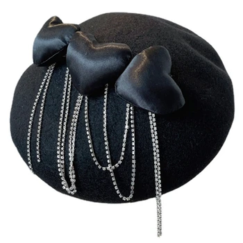 2 шт. Элегантная черная шляпа-берет Love for rhinestone Chain Painter Hat Show Face Small