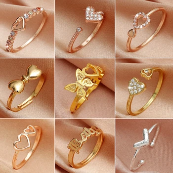 2021 Новое модное кольцо с кристаллом Циркона Sweet Love Butterfly, Регулируемые Открытые кольца для женщин, Женские Свадебные украшения для помолвки, подарок