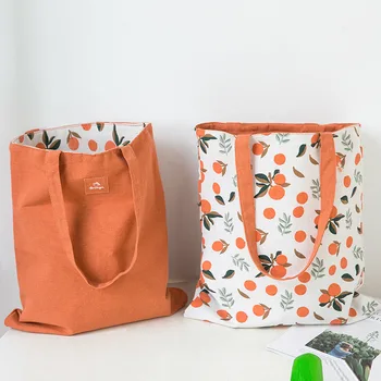 2022 Новая тканевая двусторонняя сумка, модная простая сумка с ветровым карманом, студенческие портативные сумки для покупок для женщин