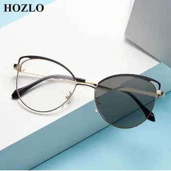 2023 Металлическая оправа, простые модные женские очки, блокирующие синий свет, кошачий глаз, фотохромные солнцезащитные очки, ретро Мужские очки для близоруких