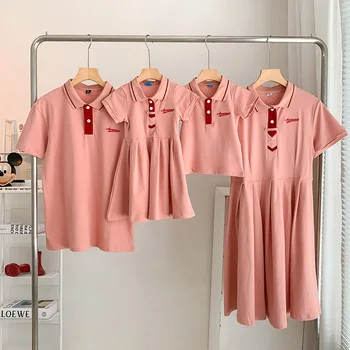 2023 Новое летнее платье для родителей и детей, платье для мамы и дочки, модная японская футболка-поло с коротким рукавом в японском стиле