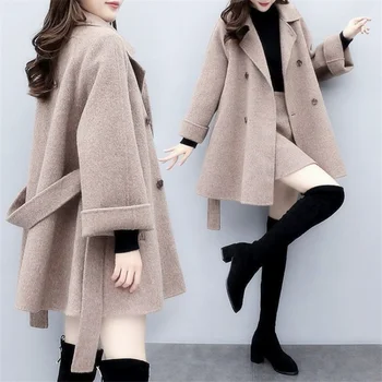 2023, Новое осеннее женское пальто из двух предметов + короткая юбка, элегантное зимнее женское пальто с длинным рукавом, костюм, короткая верхняя одежда