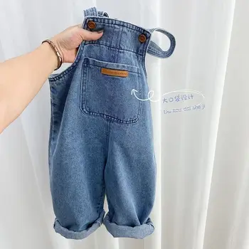 2023 новый весенне-осенний джинсовый комбинезон для девочек, брюки Для маленьких детей, Джинсы с длинными штанами, детская одежда от 2 до 12 лет