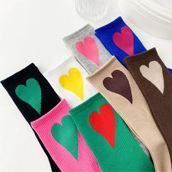 3 Пары женских хлопчатобумажных носков, Мягкие Повседневные носки с милым сердечком и счастливым принтом, Новые Модные Корейские Женские носки средней длины на весну 2023 года