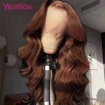 30-дюймовый Шоколадно-коричневый Кружевной парик с объемной волной 13x4 13x6 HD, Кружевной Фронтальный парик, Бразильские цветные Кружевные Передние Парики из человеческих волос