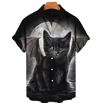 3D Pet Cat Cute Animal Shirt 2023 Унисекс Гавайская Рубашка Летняя Повседневная С Принтом Плюс Размер Топ С Коротким Рукавом