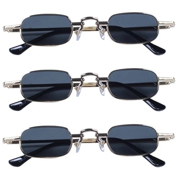 3X Ретро-панк Очки Прозрачные Квадратные солнцезащитные очки Женские Ретро-солнцезащитные очки Мужские В металлической оправе-Черный, серый и золотой