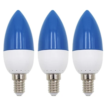 3X Светодиодная лампа с цветным наконечником E14, цветная свеча, синяя