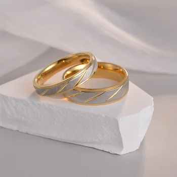 4/6 мм Позолоченное кольцо для пары из нержавеющей стали для женщин, индивидуальное модное саржевое кольцо на палец для мужчин, ювелирные изделия для помолвки
