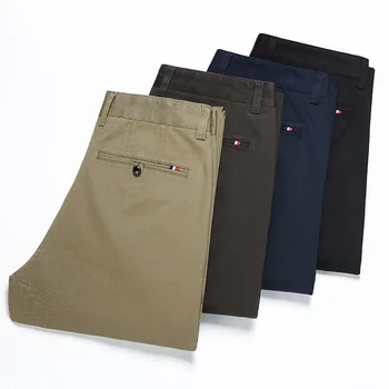4 цвета, мужские деловые повседневные брюки обычного кроя, осень-зима 2022, Новые эластичные хлопковые брюки с прямыми штанинами, мужская брендовая одежда