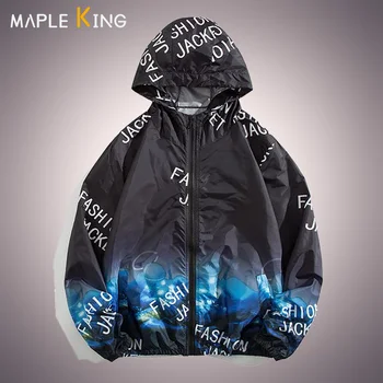 5XL Плюс Размер Легкая куртка с капюшоном Мужская Летняя куртка на молнии с длинным рукавом Градиентное мужское солнцезащитное пальто Тренд Уличной моды
