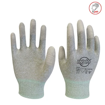 6 пар рабочих перчаток из Карбонизированного волокна с полиуретановым защитным покрытием, антистатические пылезащитные Рабочие перчатки с покрытием ладоней CE EN388