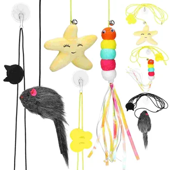 6шт Подвесных игрушек для кошек на двери, Гусеница, мышонок, колокольчик, игрушки-дразнилки для котенка с выдвижной веревкой