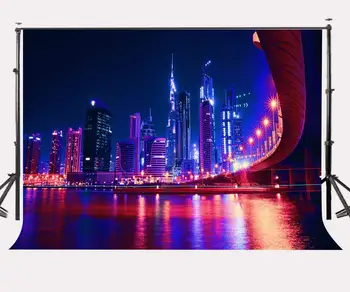 7x5 футов Фон современных зданий Дубая Ультрафиолетовый Фон для фотосъемки с видом на ночной Дубай 2018 года