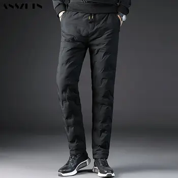 ANSZKTN Новая версия зауженных брюк теплые толстые зимние мужские модные легкие пуховые брюки мужские холодные