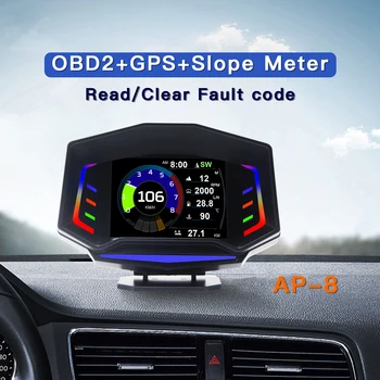 AP-8 Обзорный дисплей OBD2 GPS + измеритель наклона с функцией обнаружения неисправностей Автомобильные аксессуары Портативный прибор HUD для VW TOYOTA HONDA KIA