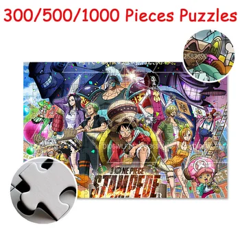 Bandai One Piece Jigsaw Puzzle Игрушки 300/500/1000 Штук Деревянные Пазлы Детские Развивающие Игрушки Для Взрослых Подарок Ручной Работы С Четким Принтом