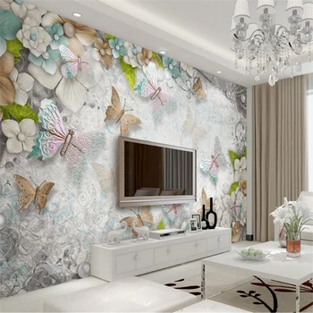 Beibehang 3D Обои 3d Великолепная Средиземноморская бабочка Рельефный цветок ТВ Фон Стена Гостиная Спальня Фреска фото