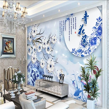 beibehang Китайский Лотос сине-белый фарфор Большие обои для домашнего декора HD Цветочный Фон 3D Настенные обои для Гостиной