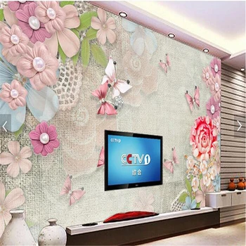 beibehang красивый ретро жемчужный цветок бабочка жемчужная бумага де пареде 3d телевизор по контракту большая фреска обои домашний декор