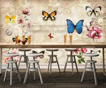 beibehang Пользовательские американские ретро обои с садовым цветком, бабочка, ресторан, бар, ТВ-фон, фрески, обои, ТВ-фон