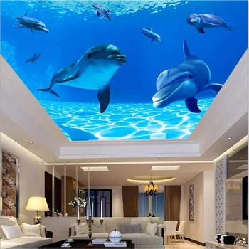 beibehang Пользовательские обои 3d blue fantasy подводный мир дельфин фон для украшения потолка papel de parede 3d обои