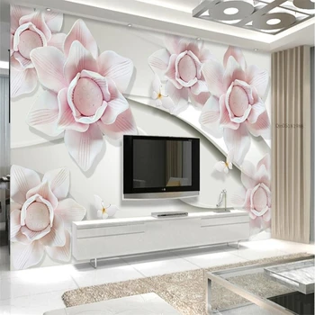 beibehang Романтический Розовый цветочный рельеф на фоне телевизора, изготовленная на заказ большая фреска, зеленые обои papel de parede para quarto