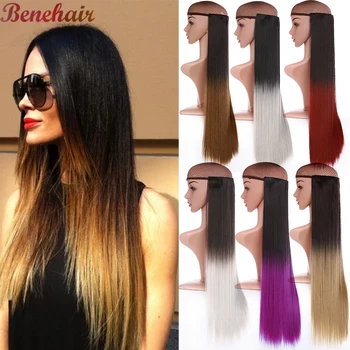 BENEHAIR Synthetic 23 ‘Длинная прямая заколка для наращивания волос, 5 зажимов, накладные волосы для женщин, омбре, коричнево-черные волосы