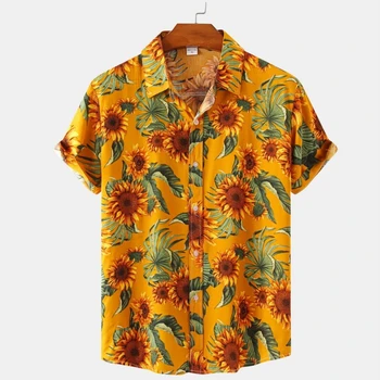 Camisas con estampado de girasol para hombre, camisas de playa a la moda, Tops Hawaianos para vacaciones, ropa de fiesta 2022