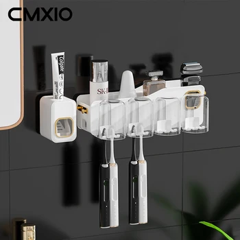 CMXIO Многофункциональный держатель для зубной щетки, настенный Автоматический дозатор для выдавливания зубной пасты, органайзер, аксессуары для ванной комнаты
