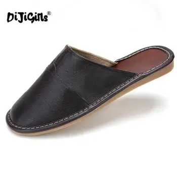 DIJIGIRLS / большие размеры 35-44, мужские тапочки из натуральной кожи, летние домашние тапочки, высококачественная мужская обувь, нескользящая домашняя обувь для пола