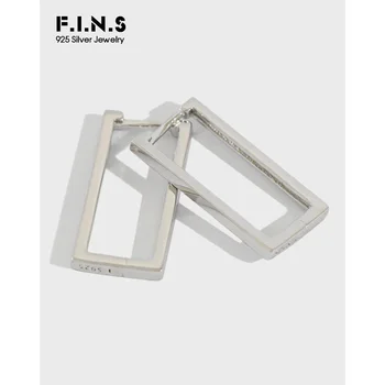 F.I.N.S Простые геометрические серьги из чистого серебра 925 пробы, Геометрические вставки, квадратные Большие серьги-кольца, ювелирные изделия из стерлингового серебра для женщин