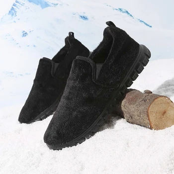 Fujeak/ Мужская повседневная обувь на теплой плоской подошве из искусственного меха, зимняя хлопчатобумажная обувь, уличные нескользящие зимние ботинки большого размера, модная удобная обувь