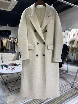 Furshehe / Новое осенне-зимнее женское пальто из шерсти Альпаки, классическое кашемирово-шерстяное пальто, длинная куртка, верхняя одежда оверсайз
