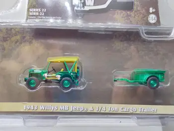 GreenLight 1:64 1943 Willys MB Jeep & Trailer зеленая машина Модель автомобиля из сплава Металлические игрушки для детей, отлитый под давлением подарок