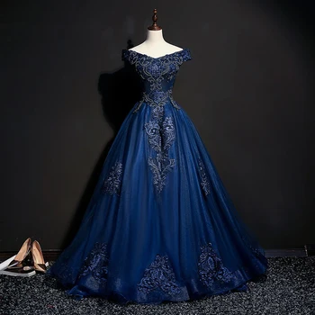 GUXQD Темно-Синее Бальное Платье Вечерние Платья С Аппликацией Из Бисера С Открытыми плечами Выпускные Вечерние Платья Для Официальных Мероприятий Vestido De Fiesta