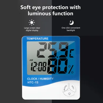 HTC-1S ЖК-цифровой термометр и гигрометр с подсветкой, будильник, наружная метеостанция для дома