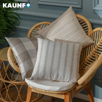 KAUNFO Светло-полосатый плед в клетку, наволочки для кровати, чехлы для диванных подушек, декоративные чехлы для кофе, подарок для домашнего декора в автомобиле