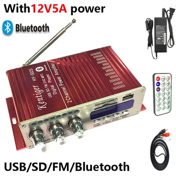 KENTIGER HY-502S С Адаптером Питания 12V5A 40 Вт Мини-Усилитель Bluetooth + AV-Кабель + Пульт Дистанционного Управления USB/SD-Плеер FM-радио