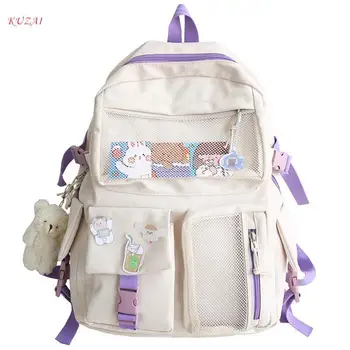 KUZAI, Новый Милый Женский рюкзак ярких цветов, модный школьный рюкзак с водонепроницаемой пряжкой, значок для девочек-подростков, Студенческая сумка для книг Mochila